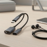 3.5mm & USB-C  3  1 Type-C  PD10W  Kabel Penyesuai 3-dalam-1 Audio & Caj 3.5mm & USB-C Type-C PD10W 