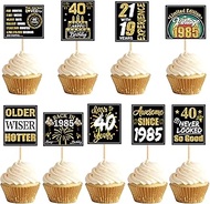 Ercadio 36PCS Happy 40th Birthday Cupcake Toppers Glitter Fifty Vintage 1985 Cake Picks Cheers to 40