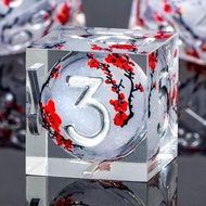 Liquid Core DND Dice Set for Role Playing Gaming, White Plum Blossom D&D Dice with Box, Resin Sharp 