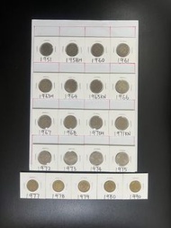 （英女皇+男皇：銀色&銅色伍毫大全套21枚）香港硬幣銀色男皇1951+ 銀色/銅色英女王伊利沙伯二世 1958-1990年伍毫 King George VI 1951 $0.5 Queen Eliza