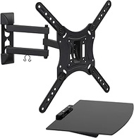Mount-It! TV Mount with Shelf | Full Motion TV Wall Mount with Floating Entertainment Shelf for Cabl