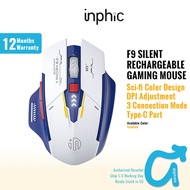 INPHIC F9 Rechargeable Silent Gaming Mouse USB-C Port 2.4Ghz Wireless 4.0/5.0 Bluetooth 3212 Chip Battery Display