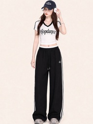 Dance Wear Jazz Dance Kpop Outfit Summer Jazz Hot Girl Short Top Street Dance Side Striped Sports Tr