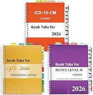 Index Tabs for CPT, AAPC Version ICD-10-CM & HCPCS Level II 2026, 3 Set Bundle, Complete Book Tabs S