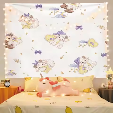 VIKAMA Mushroom Garden Lolita Girl Tapestry, Lace Lolita Cute Pet Cartoon Warm Wall Hanging for Bedr