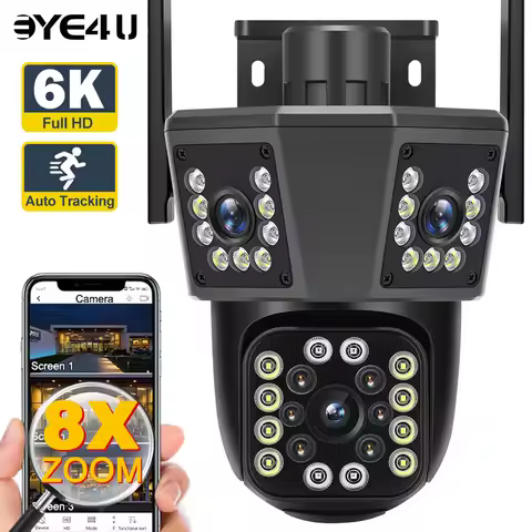 6K 12MP WiFi Outdoor Camera 8X Zoom Three Len Ai Motion Tracking PTZ 4K Video Camera Security Protec