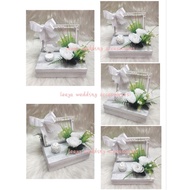 gubahan frame mas kahwin c/w bekas cincin(silver white)-single ring dulang hantaran