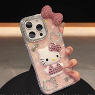 Full Diamond Three-Dimensional Flash Diamond KT Cat Suitable for iPhone16promax Apple 15 Phone Case 