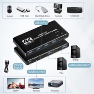 Dual Port HDMI KVM Switch 4K@60Hz USB 3.0 KVM Switcher For USB Wireless Keyboard Mouse Printer Sharing