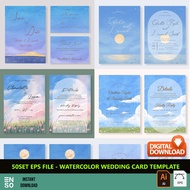 50Set EPS Files - Watercolor Wedding Card Template | Kad Kahwin Template | Editable Adobe Illustrato