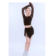Gloria Latin Dance Costume for girl Mesh Top with Tassels Skirt and Pants Childrens Latin Performanc