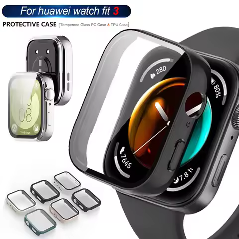 Glass+Case For Huawei Watch Fit 3 All-Around Screen Protector Hard PC Bumper Tempered Glass Watch Ca