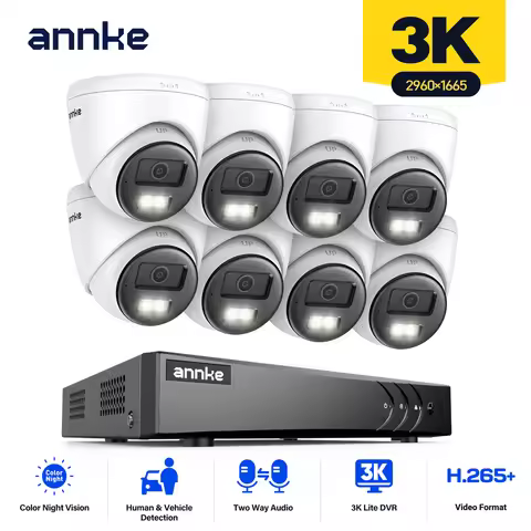 ANNKE 3K Security Camera System 5-in-1 8CH DVR 8pcs IR Night Vision Motion Detection Two-Way Audio R