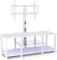 TV Stand with Mount and Led Light，White TV Stand with Power Outlets for 32/40/43/50/55/60/65/70 Inch TV,Entertainment Center with Open Storage Shelf for Bedroom/Living Room/Office