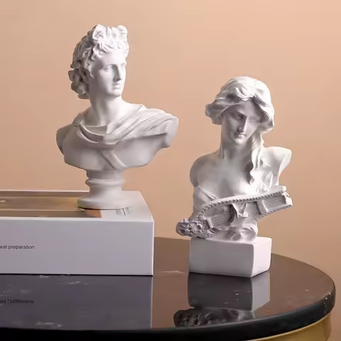 1PC Classic Greek Bust Resin Statues Desk Sculpture Ornament David and Lyre Goddess Sculpture for Sk