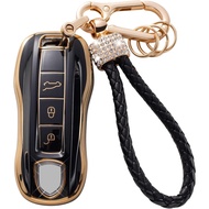 Gematay for Porsche Key Fob Cover with Keychain Lanyard, Soft TPU Key Fob Protector Shell Compatible
