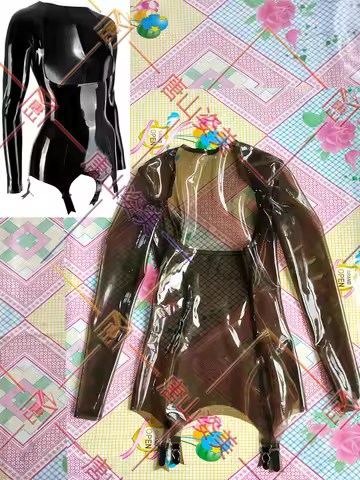Latex Tops ruffles open bust Blouses Tops Shirts WITH Garter customized 0.4mm