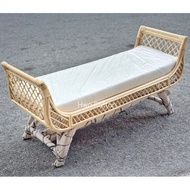 Rattan sofa lounge chair w cushion Rattan long bench webbing Pelamin rotan kerusi panjang kusyen ban