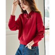 现货 现发新中式国风盘扣卫衣女2024红色新年龙年本命年衣服新款宽松上衣