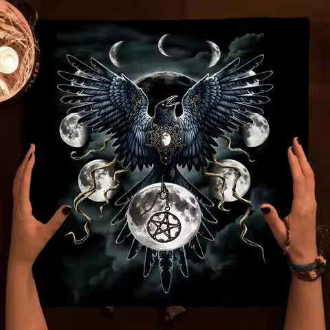 Divination Tarot Tablecloth Eagle Triple Moon Wicca Altar Cloth Moon Phase Pagan Table Cloth Oracle 