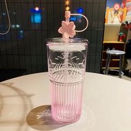 星巴克（Starbucks）杯子墨绿色女神款玻璃杯吸管杯办公室桃花水杯生日七夕情人节礼物 粉色渐变桃花女神杯 550ml