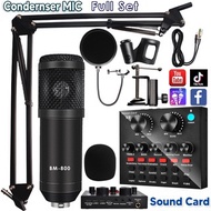 【Full Set】Professional Condenser BM800 with V8 Studio Microphone Vocal Record Mic with Stand for PC 
