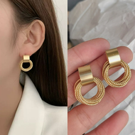 Gold Multi Circle Metal Earrings Korean S925 Silver Needle Hoop Earrings Fashion Elegant Drop Earrings Women Jewelry Accessories
