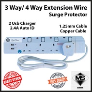 4 Way+2 USB Extension Wire Extension Socket Surge Protection Extension Cords Extension Plug Sirim