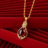 Fashion High-End Sand Gold Necklace Non-Fade Red Water Drop Pendant Non-Fade All-Match Jewelry