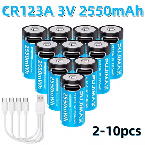 3V CR123A 2550mWh Type-C Rechargeable Lithium Battery Rechargeable Battery High Capacity Portable St
