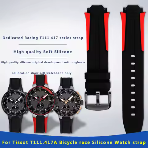 High quality Silicone Watch strap For Tissot T111.417A Bicycle race Black Red Man Dive Movement swea