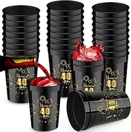 30 Pieces 40th Birthday Cups Cheer to 40 Years Plastic Cups 8 oz Plastic Birthday Stadium Cups Black