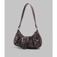 [SG S] y2k Grunge Girl Washed Leather Belted Baguette Shoulder Bag