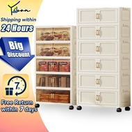 L50-95cm (2-6 Layers) 2 Doors Foldable Stackable Storage Cabinet Box With Roller