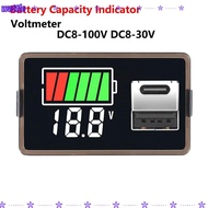 WATTLE Battery Capacity Indicator, DC8-100V DC8-30V USB Type-C Digital Voltmeter, Lithium Lead-acid 