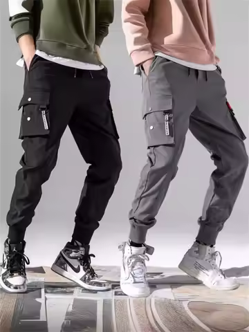 Black Casual Joggers Tech Pants Solid Summer Pants Drawstring Wide Leg Baggy Trousers Y2k Streetwear