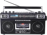 Retro Boombox CD Tape Player, MP3 Conversion from Radio to Cassette with 4-Band (AM, FM, SW1, SW2) Radio with Bluetooth, Dual 3” Speakers, Built-in Microphone, Recorder, and a 3-Band Equalizer (Color