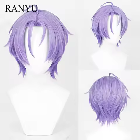 RANYU NU carnival Kuya Wig Synthetic Men Short Long Straight Purple Game Cosplay Fluffy Heat Resista