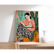 Book Art, Cat Poster, Reading Poster, Retro Poster, Woman Print, Library Art, Vintage Poster, Book L