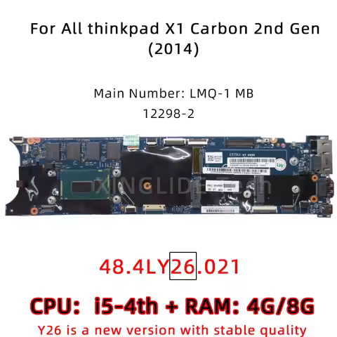 LMQ-1 12298-2 48.4LY06.021 For Laptop ThinkPad X1 Carbon 2nd Gen Motherboard 2014 I5-4th CPU DDRRAM 