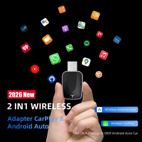 2026 2-in-1 Wireless CarPlay Android Auto Adapter for Factory Wired Cars with 5G WiFi Bluetooth 5.0 