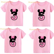 t shirt for girls clothes Bow pink Mickey Minnie Mouse children t-shirt Cute Number 3 4 5 6 7 8 9 Pr