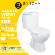 BANOVA XANDER Close-Couple WC Toilet Bowl S-Trap Wash Down Water Closet with Ceramic Cistern Tandas Duduk 10 Inch 250mm