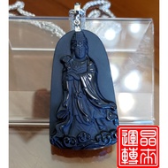 [Jinglai Run] Obsidian Mazu Pendant 39.9g 71.5mm X 37.2mm With White Steel Chain