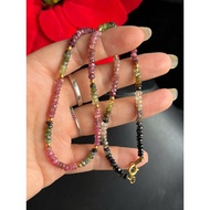 Natural 4 to 4.3 mm tour stone necklace, bright color, 44 cm long, mixed with 14 3 mm gold balls, 2 