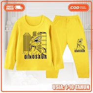 Baju Tidur Piyama Motif Dinosaurus Stelan Panjang Anak Laki Laki Ukuran S-XXL KS-13
