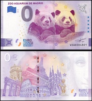 Ticket Souvenir 0 Euro, Zoo Aquarium Of Madrid Panda Spain 2022 Commemorative banknote, UNC