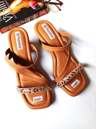 Sandal Wanita Hak Tinggi Roselina - Sandal Mules Tali dengan Aksen Permata 5cm