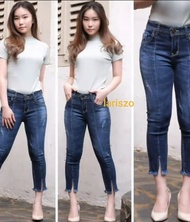 Celana Jeans terbaru Wanita 7/9 Realpict motif sobek Distro Laser Whisker Tulang Belah Rumbai Rawis 