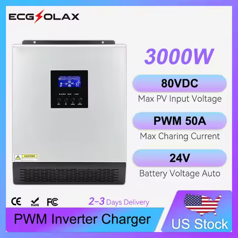 ECGSOLAX 3KVA Hybrid Solar Inverter 24V 110V Built-in 50A PWM Solar Charge Controller 2400W Pure Sin